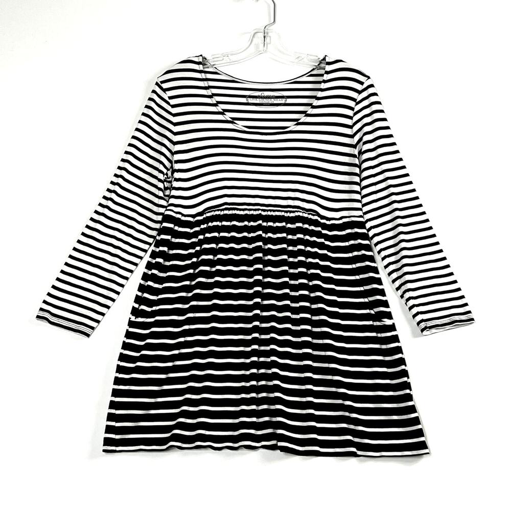 Soma Long Sleeve Striped Pullover Dress Casual Black White Womens Medium